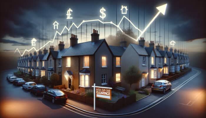 Graph depicting fluctuations in UK house clearance market prices correlated with economic indicators and conditions.