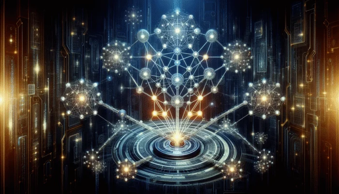 AI tool analysing illuminated nodes symbolising premium backlink sources, enhancing SEO against a futuristic digital backdrop.