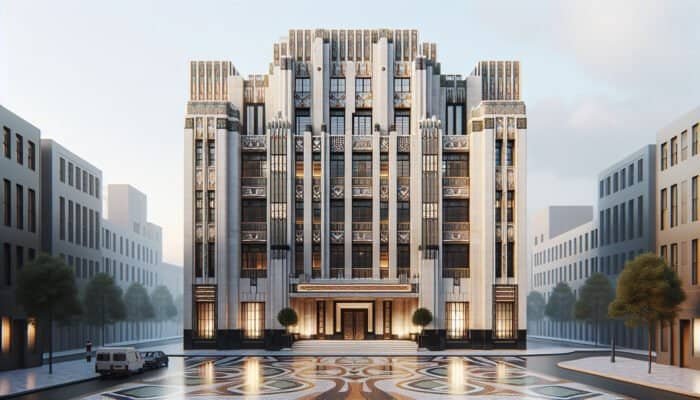 Art Deco building in London featuring terrazzo flooring, illustrating its transformation from a luxury to a versatile modern choice.