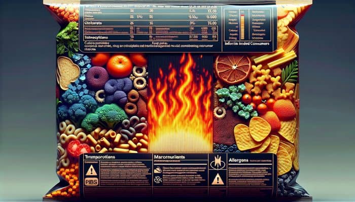 UK food package featuring detailed labels displaying calorie counts, macronutrients, and allergen information.