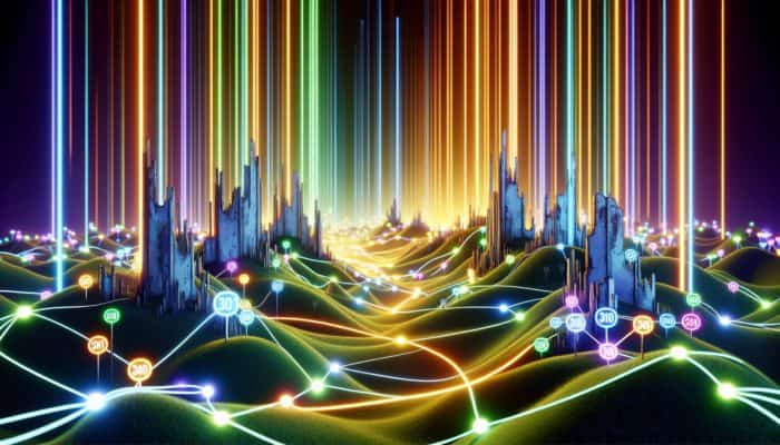 Illuminated pathways connect old, faded URLs to new, vibrant ones, symbolising link equity preservation during website rebranding.