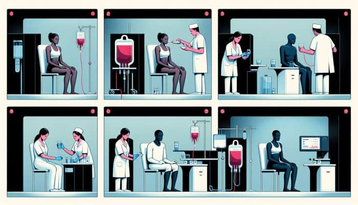 Infographic detailing ferritin test preparation steps: fasting, hydration, blood collection, and lab analysis.
