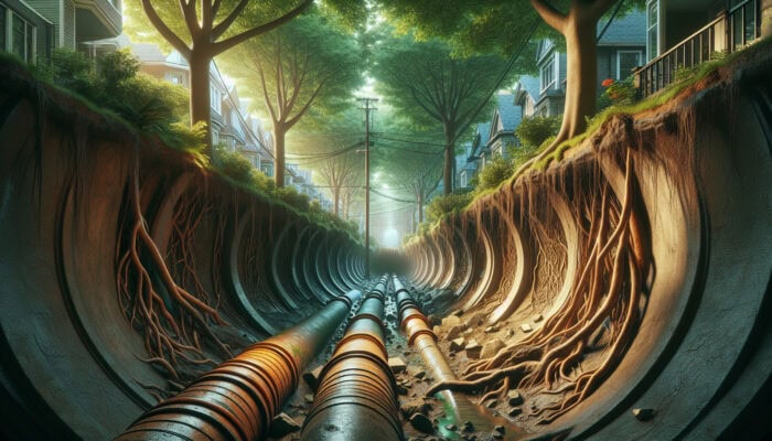 Sewer Inspection Services in Kitsilano Vancouver: Detailed sewer inspection in Kitsilano, Vancouver, showing cracks and root intrusions in old pipes.