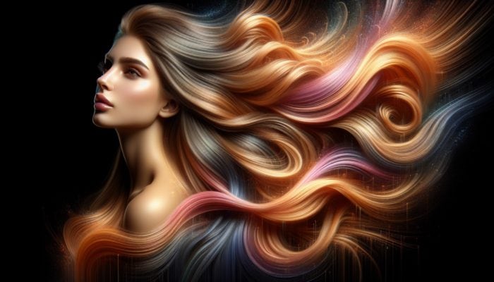 A woman with long, layered hair demonstrating enhanced bounce and vitality through reduced weight and added volume.