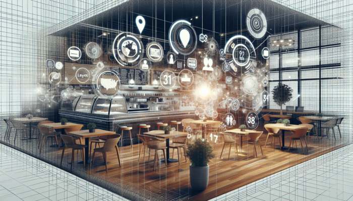 Redesigned modern UK café website in Cinderford, featuring sleek interfaces, local maps, reviews, and scenes of surging footfall and online orders.