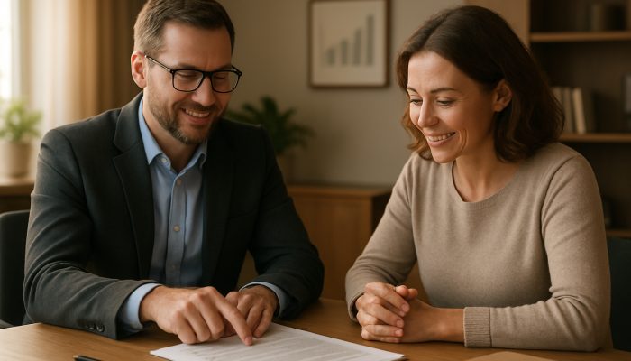 Merge Payday Loans Into One Affordable Deal: Save Money Today | DCL UK debt advisor guiding borrower through consolidation documents in serene office with charts