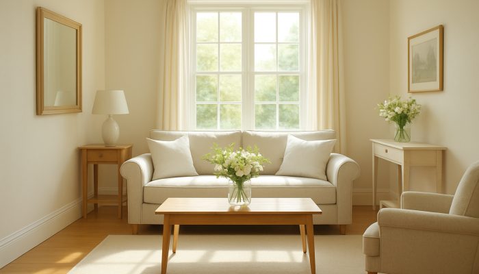 Bright and clean Martock cottage interior featuring sparkling floors, fresh flowers, and crisp linens after professional cleaning.