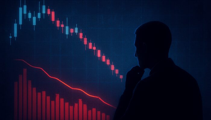 Trader analysing a vibrant candlestick chart with a red Negative Volume Index line
